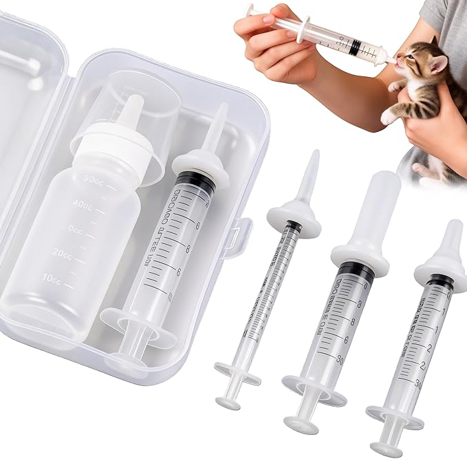 Pet Feeding Bottle Set for Puppies and Kittens. Features Soft Silicone Nipples and Multi-Stage Capacity Design (1.0ml + 3ml / 5ml + 10ml)