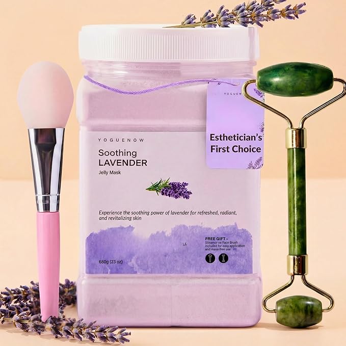 Jelly Face Mask for Facials - Lavender Hydrating & Brightening Jelly Mask with Free Jade Roller & Spatula | Professional Hydrojelly Masks | Vajacial Jelly Mask | 23 Oz | International Womens Day Gifts