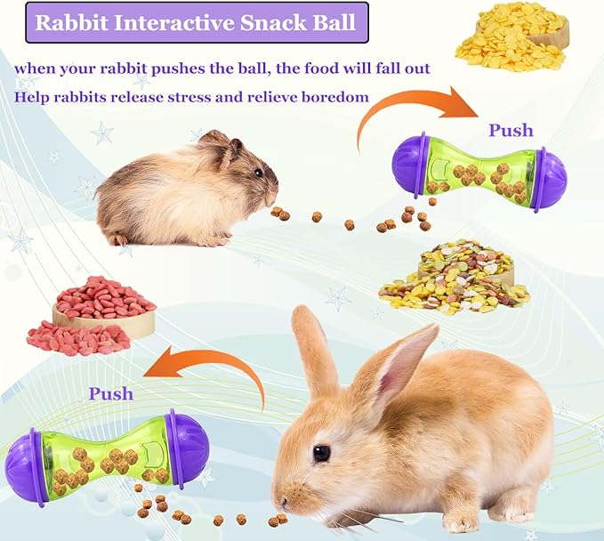 2Pcs Rabbit Treat Ball Interactive Bunny Toys Food Dispensing Guinea Pig Toys Slow Feeder for Rabbits, Guinea Pigs, Reptile