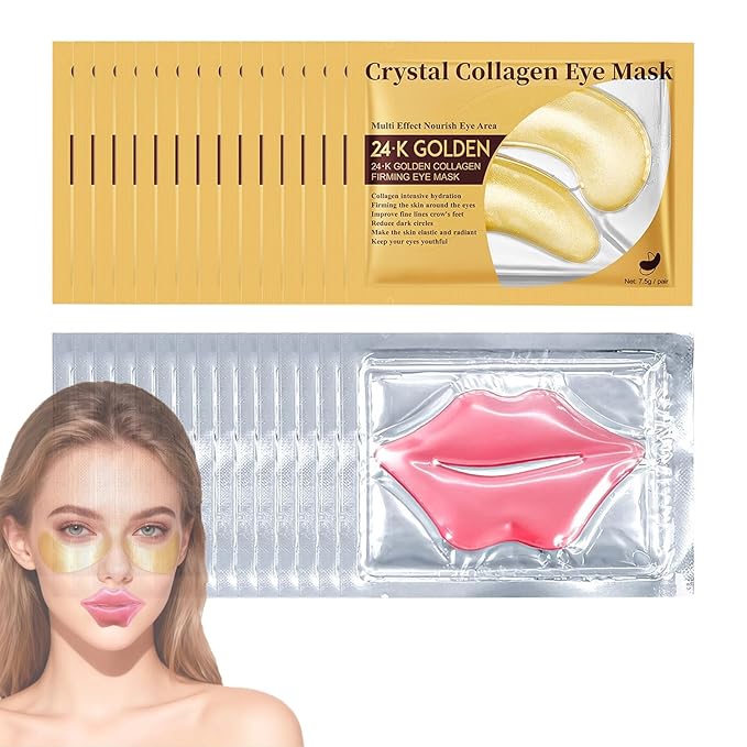 30 Pairs Pink Lip Masks & 24K Gold Eye Masks, Effectively Moisturizing the Skin, Moisturizing Cooling Skin Lines Dark Circles,Wrinkles Fine Lines, Hangover Kit