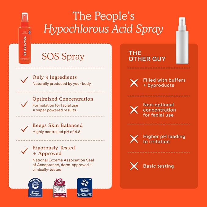 Tower 28 SOS Daily Rescue Facial Spray - Hypochlorous Acid Spray to Help Reduce Redness, Calm Irritation + Alleviate Flare-Ups - Purifying Travel Size Face Toner - Everyday Skin Care Essential (1 oz)