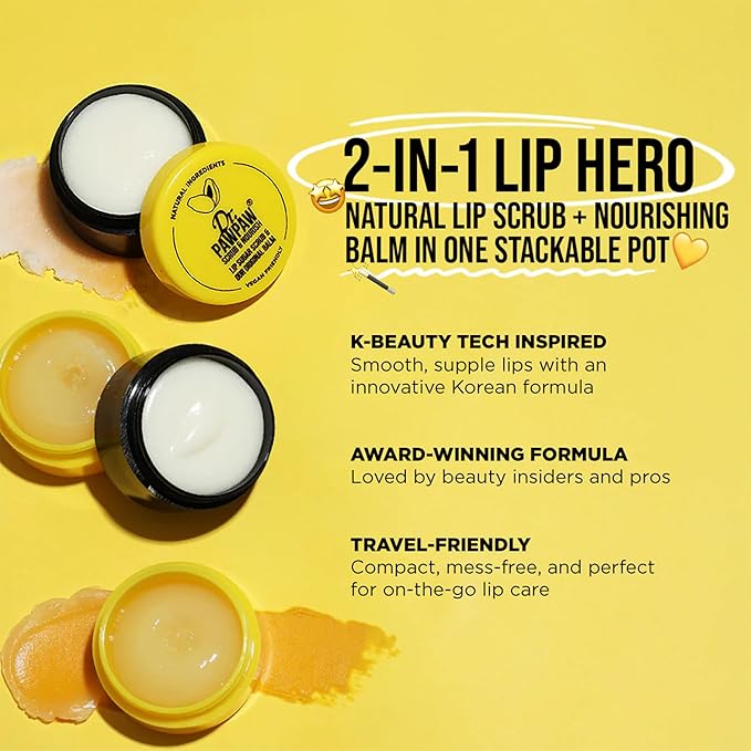 Dr. PawPaw Lip Scrub and Lip Balm Duo - Vegan Lip Scrub Exfoliator and Hydrating Lip Balm with Pawpaw, Aloe, Olive and Castor Oils - 0.55 oz