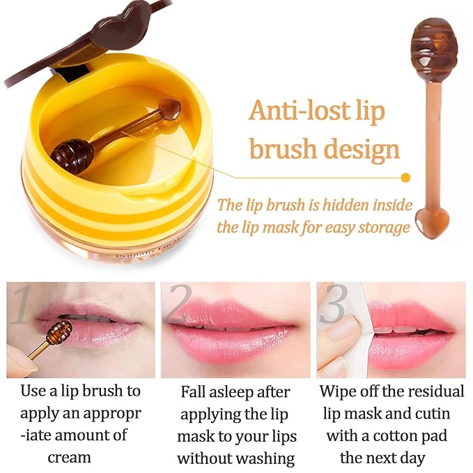 3 PCS Bee Lip Balm Lip Mask Honey Pot, Honey & Strawberry & Watermelon Lip Sleeping Mask Overnight Moisturizing Honey Lip Balm, Hydrating Prevention Dry & Cracked, Mothers Day Gifts, Birthday Gifts