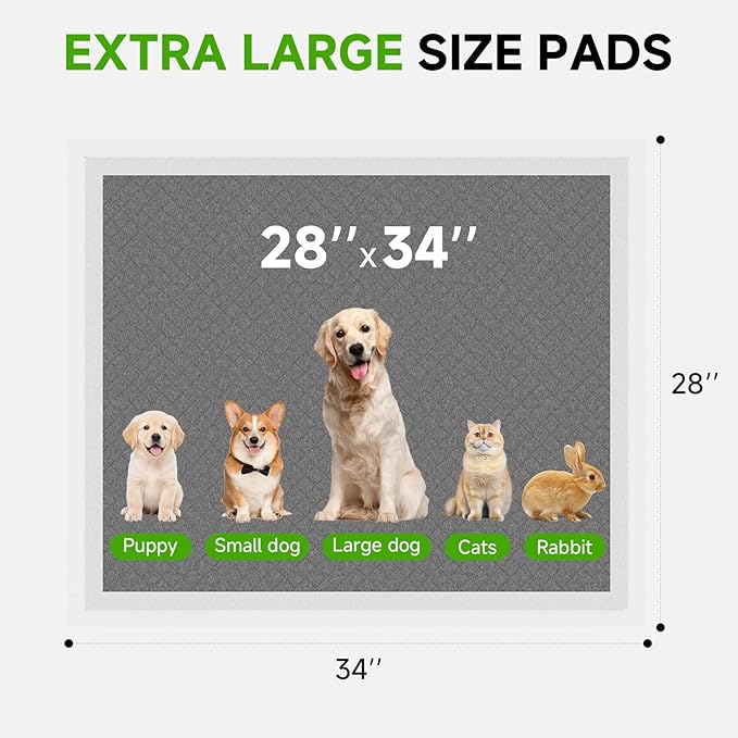 Gardner Pet Charcoal Puppy Pads 28x34 Inches Extra Large Dog Pee Pads Odor-Control & Leak-Proof Disposable Pet Training Edge-Wrapping Thicken Potty Pad for Dogs, Cats, Rabbits-(White)