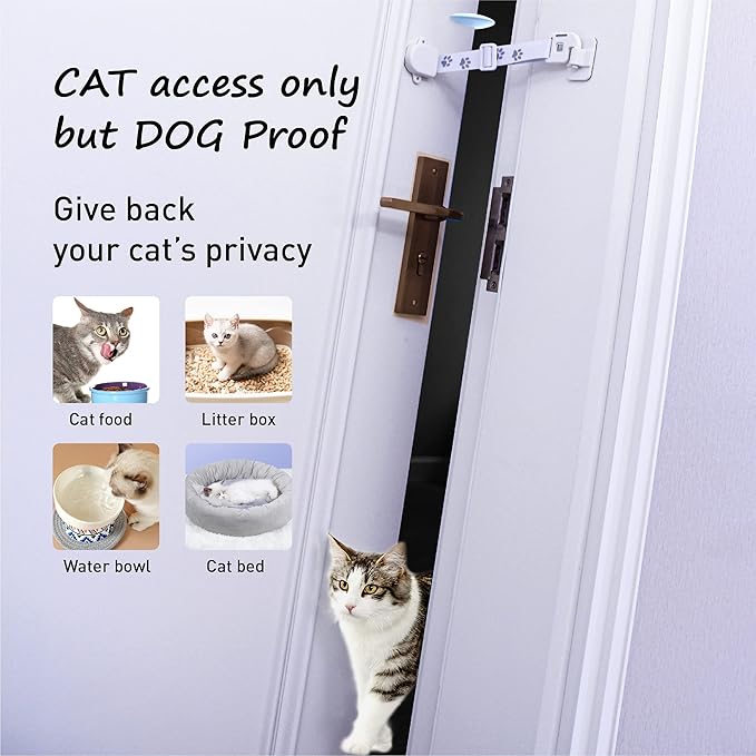 Adjustable Door Strap and Latch, Textile Cat Door Latch to Keep Dog Out of Litter Box, Economical Alternative of Pet Gates, Basic with Stopper 1 Pack