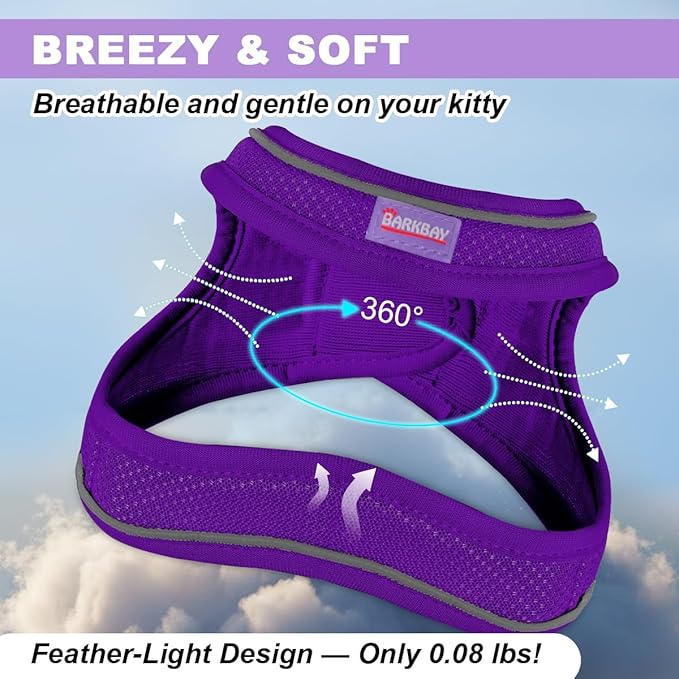 Cat Harness and Leash Set,Escape Proof Kitten Harness,Step in Adjustable Soft Lightweight,Easy Control,Reflective Strips Comfortable for Walking Travel(Purple,XXXS)