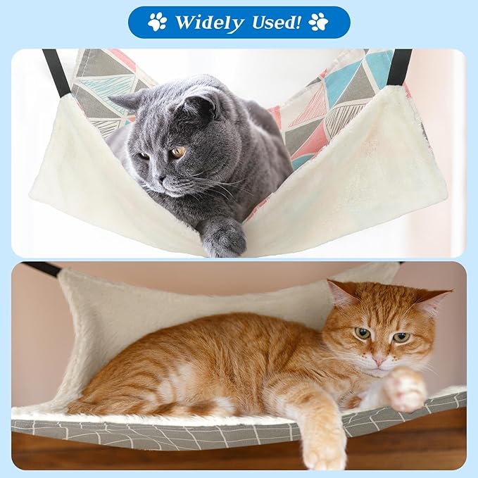 Jetec 2 Pieces Reversible Cat Hanging Hammock Soft Breathable Pet Cage Hammock with Adjustable Straps and Metal Hooks Double Sided Hanging Bed for Small Dogs Rabbits(Geometry Pattern,M)
