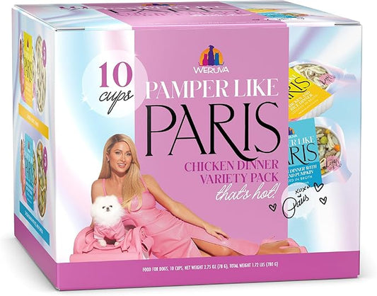 Weruva Pamper Like Paris Natural Wet Dog Food, Chicken Recipes Cooked in Broth Variety Pack (2.75oz Cup, Pack of 10)