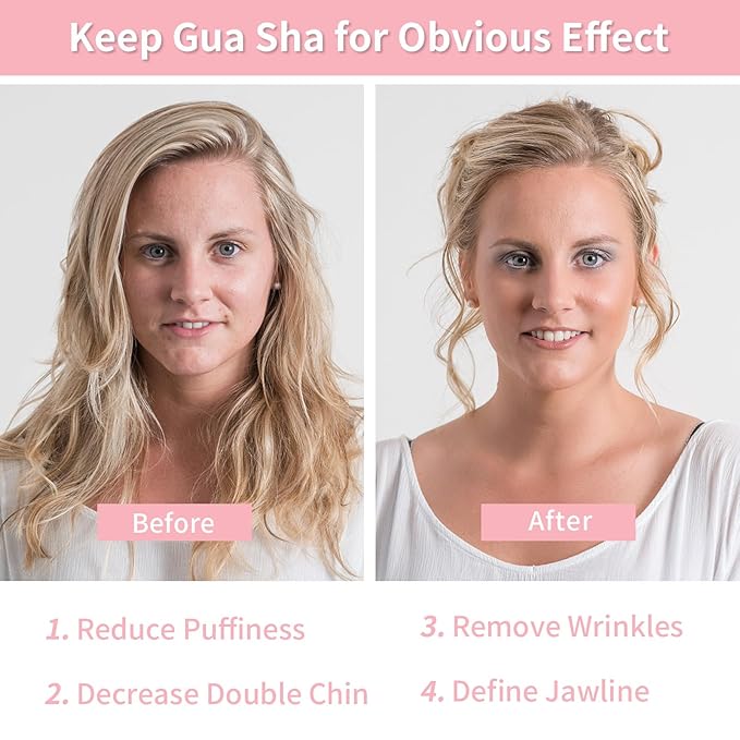Gua Sha Facial Tools, Natural Rose Quartz Guasha Tool for Face, Double Chin & Jawline, Gua Sha Stone Self-Skin Care Face Stone Gua Sha Tools for Women, Pink