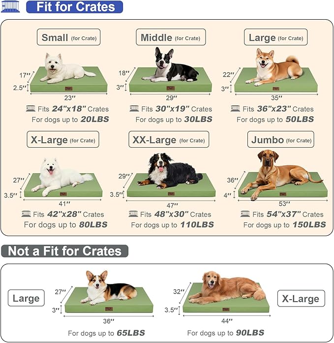 Outdoor Orthopedic Dog Bed, Waterproof Dog Bed for Large Dogs 36x27 Inch, Egg Crate Foam Pet Mat with Washable Removable Oxford Cooling Cover, Light Green