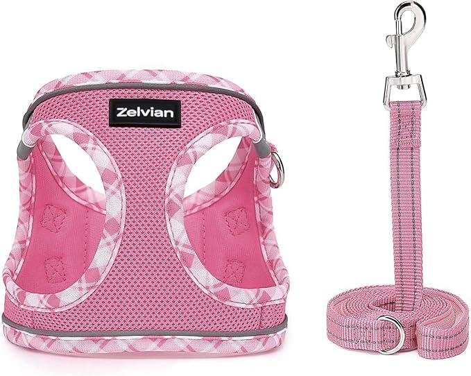 Cat Harness and Leash Set for Walking, Escape Proof Adjustable Soft Mesh Kitten Harness with Reflective Strips, Breathable No-Choke Pet Vest for Large Cats or Small Dogs(Pink,L)