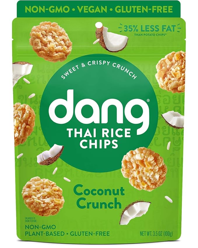 Dang Thai Rice Chips | Coconut Crunch | 12 Pack | Vegan, Gluten Free, Non GMO Rice Crisps, Healthy Snacks Made with Whole Foods | 3.5 Oz Resealable Bags