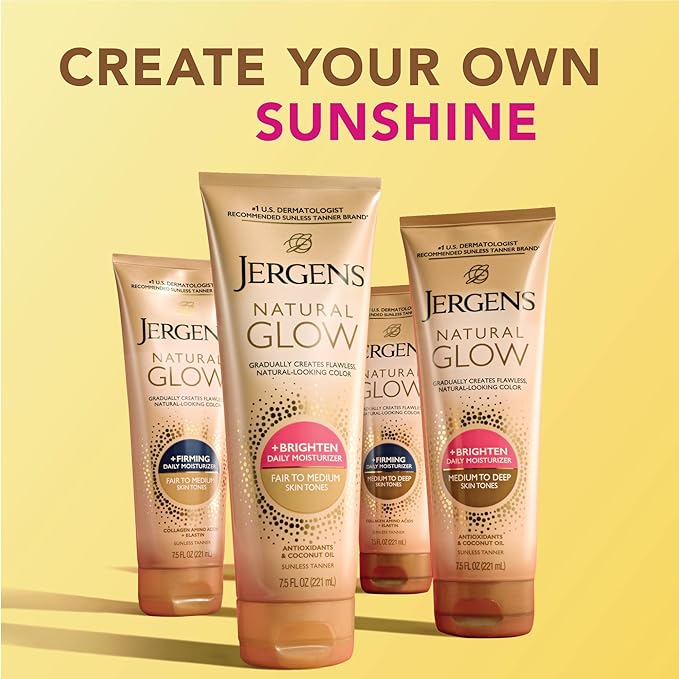 Jergens Natural Glow +Firming Self Tanner Body Lotion,Medium to Deep Skin Tone,Sunless Tanning Moisturizer with Collagen and Elastin,Helps to Visibly Reduce Cellulite,7.5 Oz,(Pack of 4)