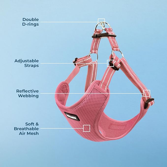Best Pet Supplies Voyager Mesh Dog Breathable Harness Reflective Stitching, All Weather Adjustable for Walking Training, or Running - Heavy Duty & Durable, Harness (Pink), S