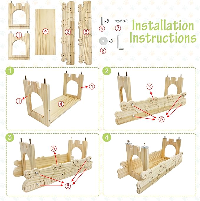 Hamiledyi Chinchilla Wooden Suspension Bridge Hanging Bridge Platform Squirrel Drawbridge Tunnel Toys for Guinea Pig Hamster Habitat Decoration and Toys Chinchilla Cage Accessories(Style C)