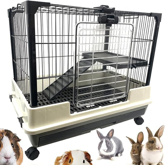 Large Deluxe Indoor/Outdoor Guinea Pig Chinchilla Ferret Squirrel Hedgehog Kitten Home Rabbit Bunny Hutch House Critter Habitat Easy Removable Washable 2-Inch Deep Tray Lockable Casters