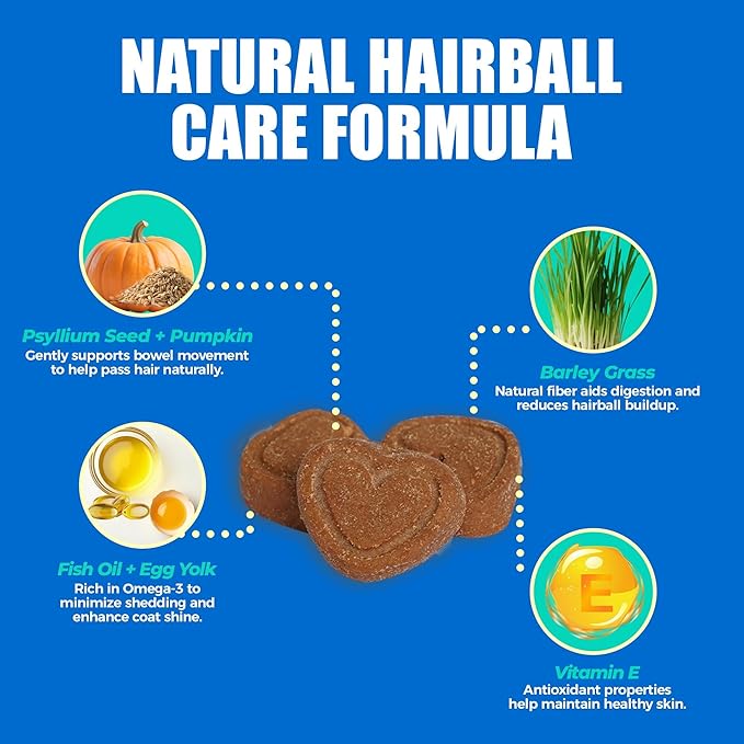 Just Try 300 Bites Hairball Control Cat Treats - Hairball Treatment & Relief for Cats - with Cat Grass, Pumpkin, & Omega-3 Fish Oil, Crunchy Chicken Flavor Crunchy Bites