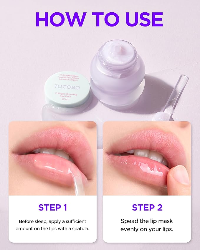 TOCOBO Collagen Lip Mask – Fermented Collagen Overnight Lip Sleeping Mask with Peptide & PHA | Korean Vegan Treatment for Dry, Aging Lips | Balm-to-Oil Plump-Looking Care, Lavender Scent | 0.68 oz