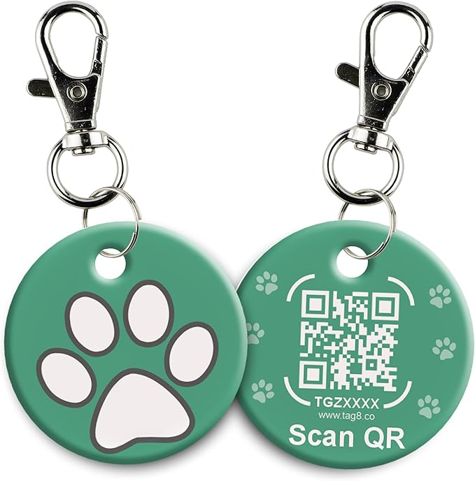 tag8 QR Code ID Tag for Dogs & Cats, Real-Time Scan Alerts, Online Pet Info Access, No Subscription or Fees, Durable Pet Tag for Collars - Green