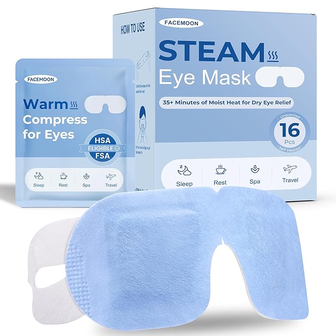 16 Pack Steam Eye Mask for Dry Eyes: Self-Heating Warm Compress for Stye Relief & Digital Eye Strain, FSA&HSA Eligible, Disposable, No Microwave, Travel & Spa Essential, Self-Care Gift, Unscented