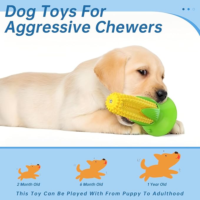 POPET Dog Chew Toys Bundle – Corn Dental Stick & Splinter-Free Antler Wood Toy, Tough Squeaky Interactive Toys for Puppies to Large Breeds, Indoor Outdoor Use