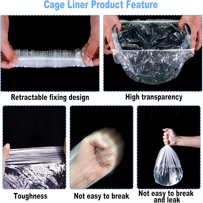 100Pcs Disposable Rabbit Cage Liner, 26'' X 18'' Plastic Guinea Pig Cage Liners Bag Elastic Small Animal Toilet Film, Clear Crate Tray Covers for Bunnies Ferret Hamster