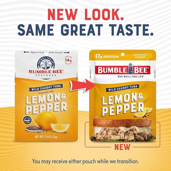 Bumble Bee Lemon & Pepper Seasoned Tuna, 2.5 Ounce Pouch (Pack of 4)