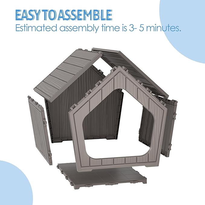 KAMABOKO Outdoor Cat House, Weatherproof Plastic Cat Shelter for Indoor & Outdoor, Durable All-Season Pet House for Feral, Stray & Domestic Cats (Gray)