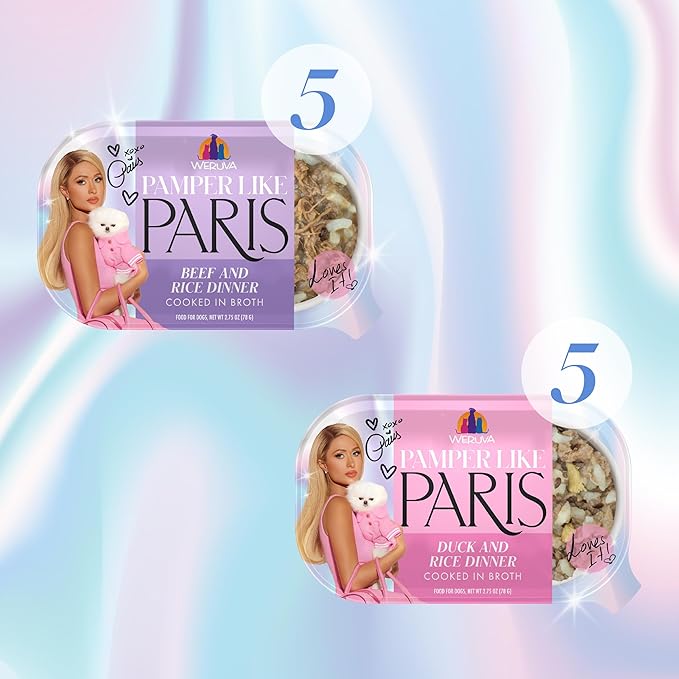 Weruva Pamper Like Paris Natural Wet Dog Food, Beef and Duck Recipes Cooked in Broth Variety Pack (2.75oz Cup, Pack of 10)