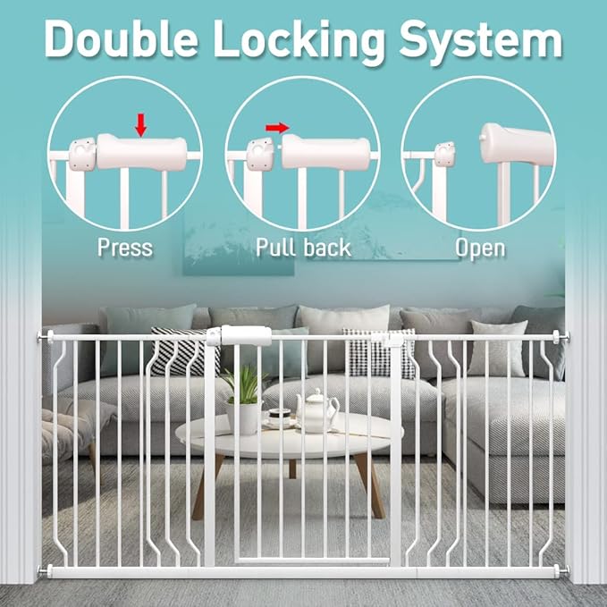 WAOWAO Baby Gate 38.58-43.27" Extra Wide Pressure Mounted Walk Through Swing Auto Close Safety White Metal Toddler Kids Child Dog Pet Puppy for Stairs,Doorways,Kitchen