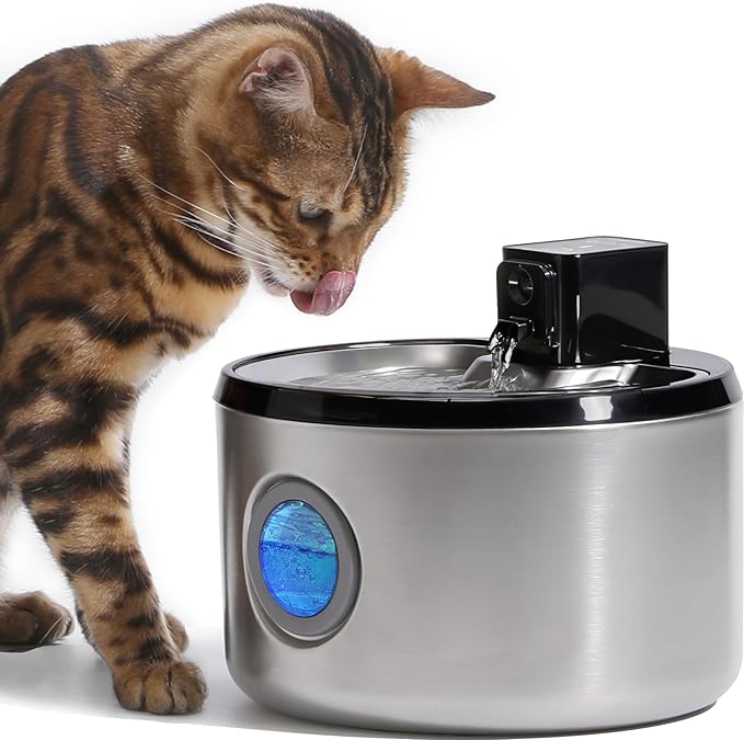 FUKUMARU Wireless Cat Water Fountain, 2025 Upgraded 152oz/4.5L Stainless Steel Battery Operated Dog Water Dispenser, Cordless Automatic Pet Fountain with 3 Modes, Hydrate for up to 15 Days