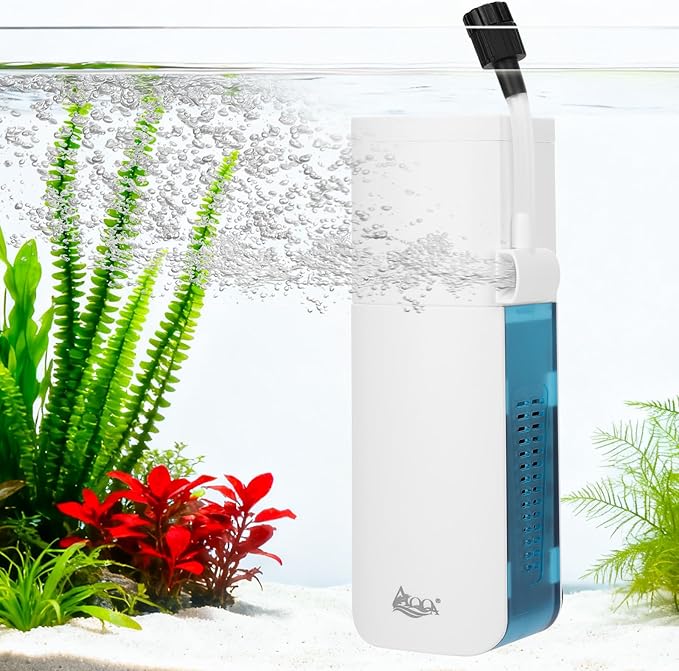 AQQA Fish Tank Filter for 10-30 Gallon Tank, 105GPH Submersible Whisper Aquarium Internal Filter with Adjustable Waterflow for Bio Filtration, Water Circulation and Oxygenation (5W for 10-30 Gal Tank)