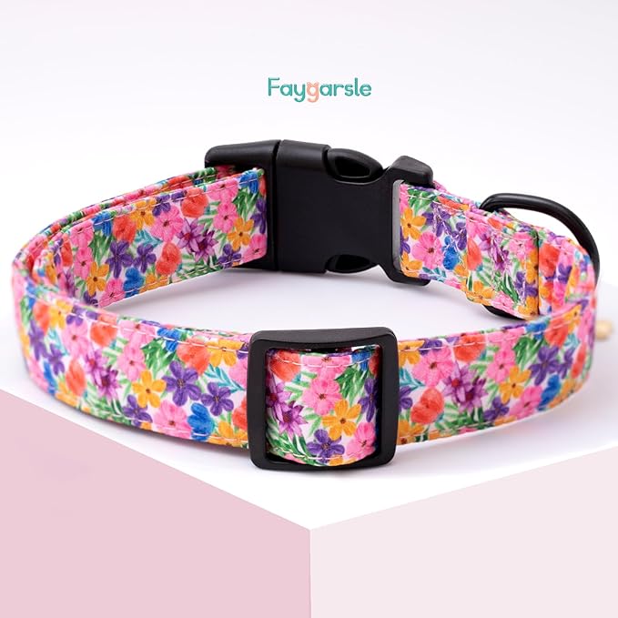 Faygarsle Dog Collar for Small Medium Large Dogs Cute Puppy Collars for Female Dogs Floral Patterned Pet Collars for Summer Spring Wedding Puppy Necklace Girl Dog Collar S
