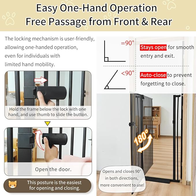 Lumizone Extra Tall Cat Gate 55.12" High Pressure Mounted Extra Wide 2025 New (17 Sizes) 1.37" Gap No Drilling Auto-Close One-Handed Operation Tall Pet Gate for Dogs(Black, 55.12" H x 59.45"-63.38" W)