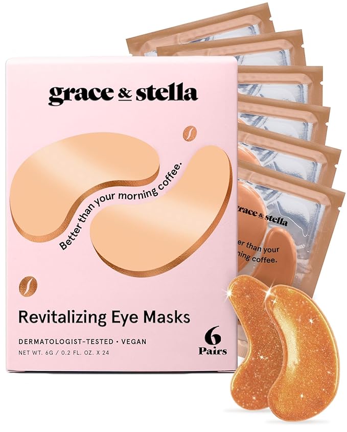 grace & stella Caffeine Under Eye Patches - Awakening Eye Patches for Puffy Eyes and Dark Circles, Under Eye Mask Patches with Niacinamide & Hyaluronic Acid - Travel Gifts for Women (Bronze, 6 Pairs)