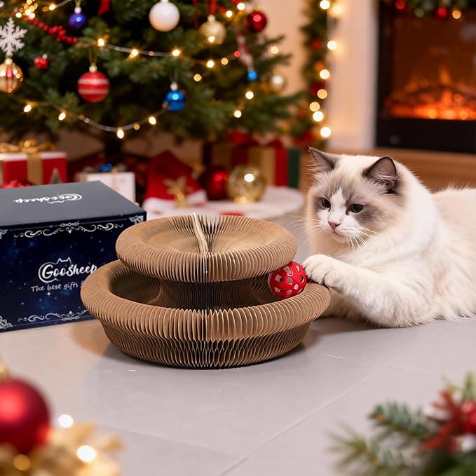 Accordion Magic Organ Cat Scratcher Toys for Indoor Cats - Cardboard Cat Scratching Board Ball Scratcher Pad 3 Pack