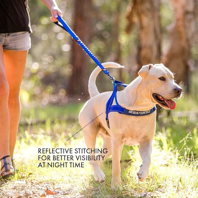 EzyDog Quick Fit Dog Harness – No Pull Harness for Training, Everyday Walking, and Easy Control - Adjustable Fit, Reflective, and Padded (X-Small, Blue)