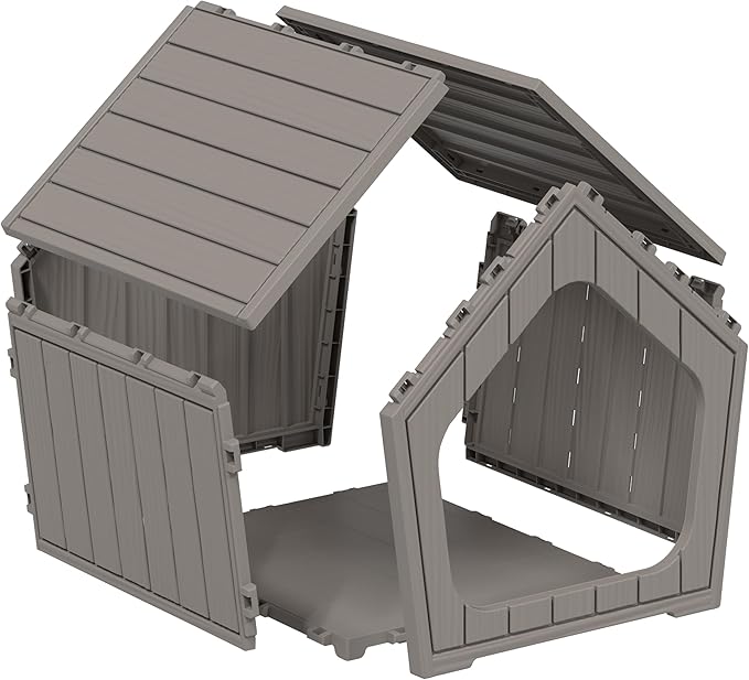 KAMABOKO Outdoor Cat House, Weatherproof Plastic Cat Shelter for Indoor & Outdoor, Durable All-Season Pet House for Feral, Stray & Domestic Cats (Gray)