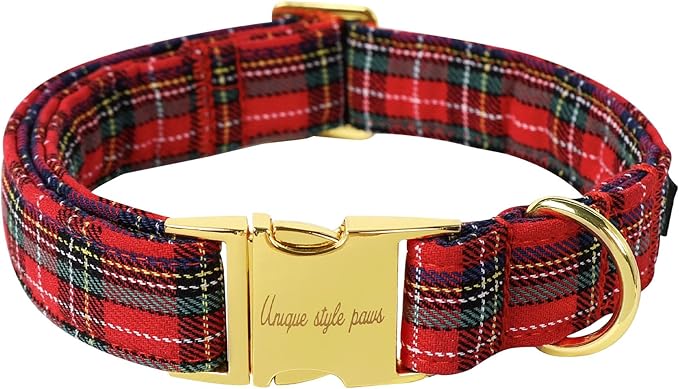 Unique style paws Christmas Dog Collar Metal Buckle Scottish Plaid Puppy Collar Gift Durable Cute Collar for Small Medium Large Boys Girls Dogs