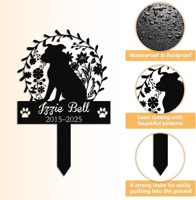 Personalized Pet Graves Marker Dog, Custom Pet Headstone, Waterproof Memorial Plaques for Outdoor, Metal Cemetery Markers Yard Decor, Memorial Garden Stakes, Loss of Dog Sympathy Gift Color09