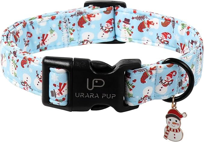 Christmas Snowman Dog Collar - Xmas Dog Collars with Cute Snowman Patterns - Soft, Adjustable, Ideal for Winter Holidays M
