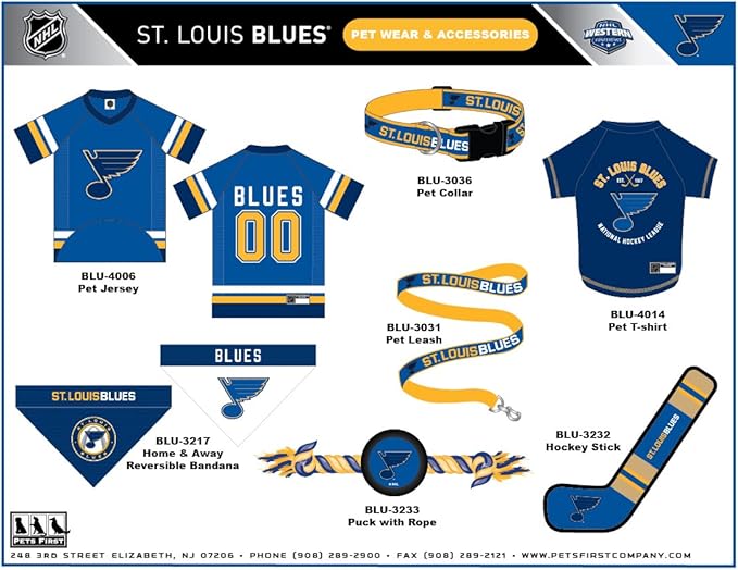 Pets First Dog Toy Tough Nylon with Inner Squeaker Licensed by NHL St. Louis Blues Hockey Stick Toy for Dogs & Cats. Play Hockey with Your Pet with This Licensed Dog Tough Toy