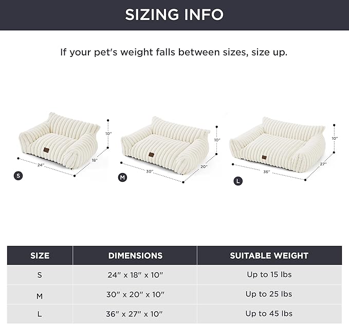 Bedsure Cute Cat Couch for Pets - Fluffy Dog Bed Small Medium Size Dog with Premium Soft Corduroy Fleece, Pet Sofa with Removable Washable Cover, Supportive Couch Bed for Small Dogs, 30inch, Cream