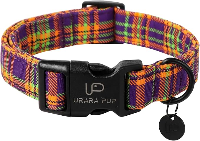 Halloween Dog Collar, Colorful Plaid Dog Collar for Large Dog, Fall & Winter Dog Collar with Lightweight Plastic Buckle, Cute Plaid Pet Collar for Girl Boy Dogs,M,Neck 13.5-22in