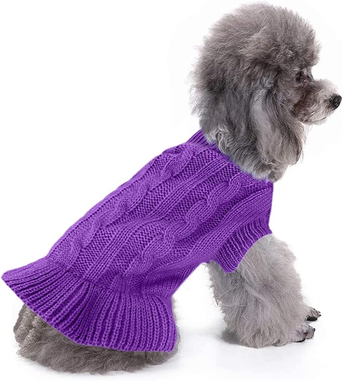 CHBORCHICEN Small Dog Sweaters Knitted Pet Cat Warm Dog Sweatshirt Winter Clothes Kitten Puppy Sweater (XS, Dress-Purple)