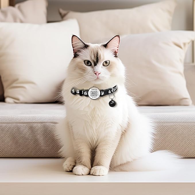Smart QR Code Cat Collar 2-Pack: Your Cat's Digital Safety Profile, Breakaway Reflective Collar with Instant Email Alert When Scanned (Pink & Purple A)