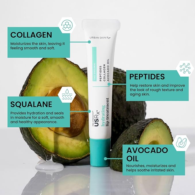 Urban Skin Rx® Pro Strength Hydrating Collagen & Peptides Daily Lip Treatment, Non-Sticky, Ultra-Moisturizing Balm, Smooths, Softens & Plumps Dry & Chapped Lips, Clear, 0.31 Oz (Packaging May Vary)