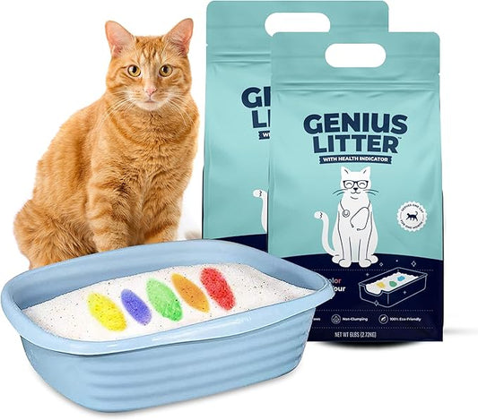 Genius Litter Health Monitoring Cat Litter, Featured on Shark Tank, Lightweight Crystal Silica Gel, Non Clumping, Dust Free, Low Tracking, Odor Control for Indoor Cats and Kittens, 2 Bag (12lb)