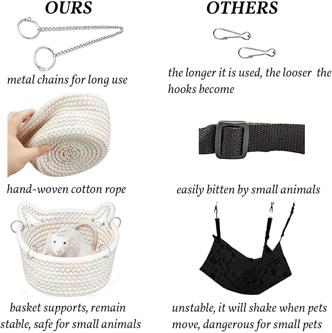 JWShang X-Large Small Animal Hammock - Chew Proof, Hanging Rat Bed Basket, Durable Cage Accessory With Sturdy Chains, Snuggling Sleeping Nest for Small Animals, Sugar Glider