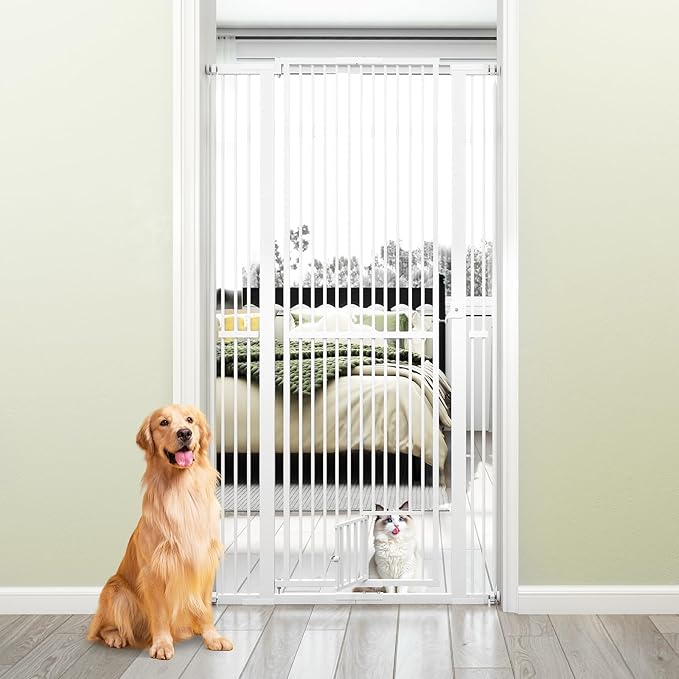 PETSITE Extra Tall Pet Gate, 30.5-41 Inch Adjustable Heavy-Duty Metal Cat Dog Gate with Easy Walk Through Gate, and 2 Extension Kits, No Drilling Pressure or Hardware Mounted (67.5 Inch Tall)